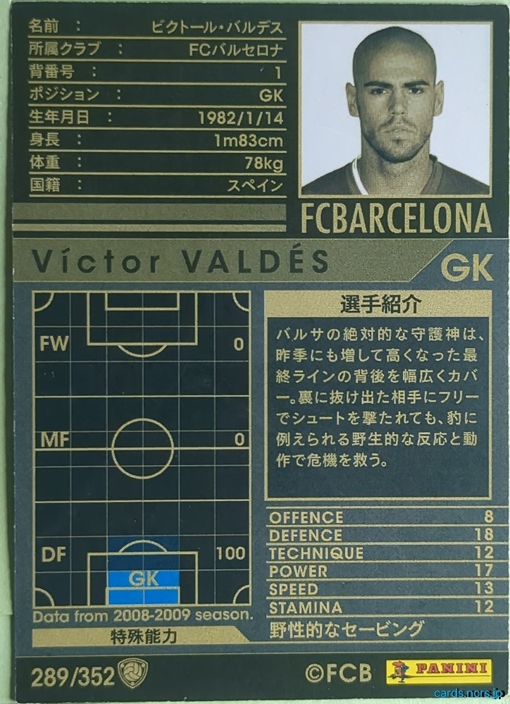 Panini WCCF Football WCCF/2008-2009-289/352 N Victor Valdes Trading Card NM