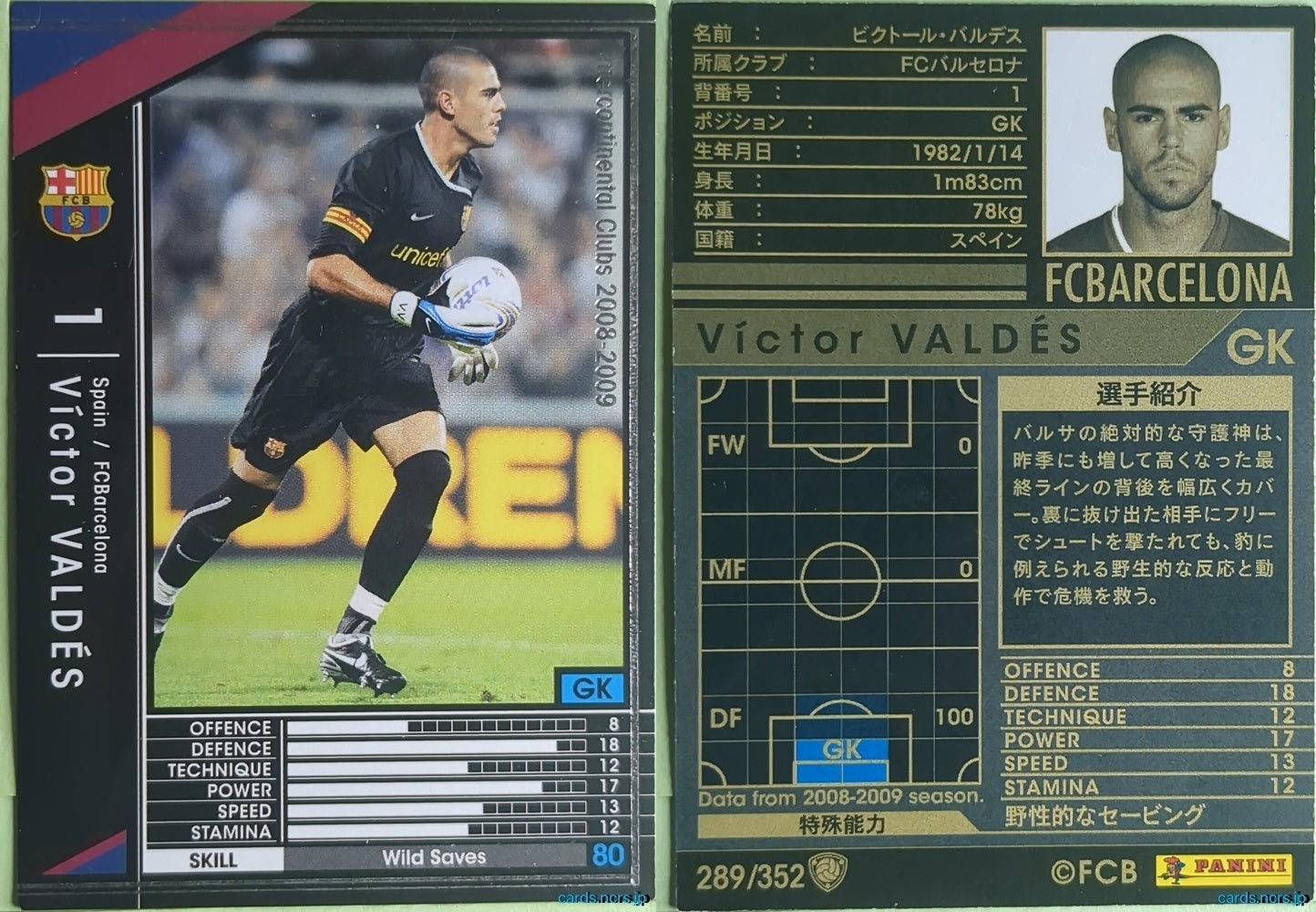Panini WCCF Football WCCF/2008-2009-289/352 N Victor Valdes Trading Card NM