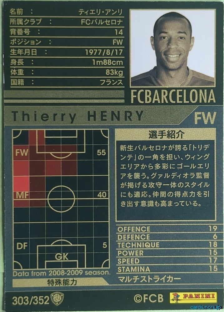 Panini WCCF Football WCCF/2008-2009-303/352 N Thierry Henry Trading Card EX