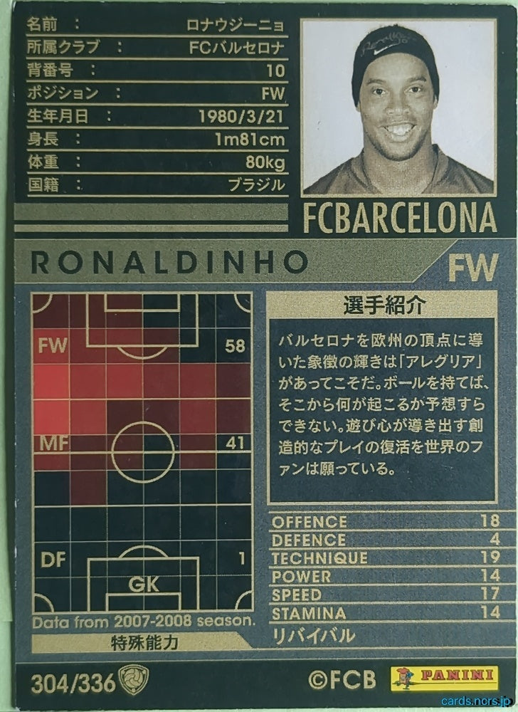 Panini WCCF Football WCCF/2007-2008-304/336 N Ronaldinho Trading Card NM