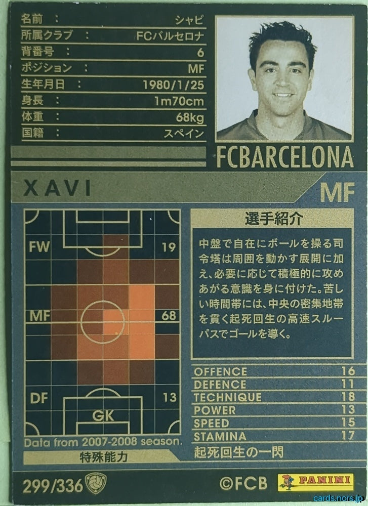 Panini WCCF Football WCCF/2007-2008-299/336 N Xavi Trading Card EX