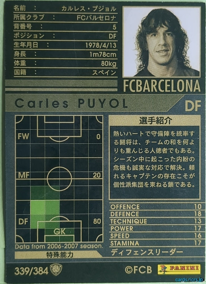 Panini WCCF Football WCCF/2006-2007-339/384 N Carles Puyol Trading Card NM