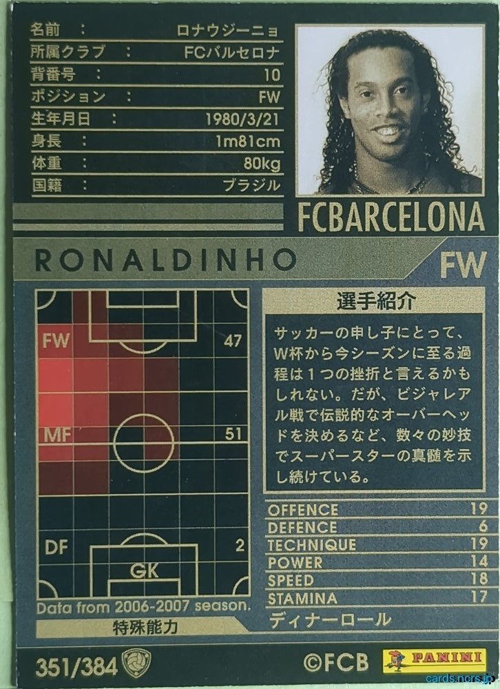 Panini WCCF Football WCCF/2006-2007-351/384 N Ronaldinho Trading Card NM
