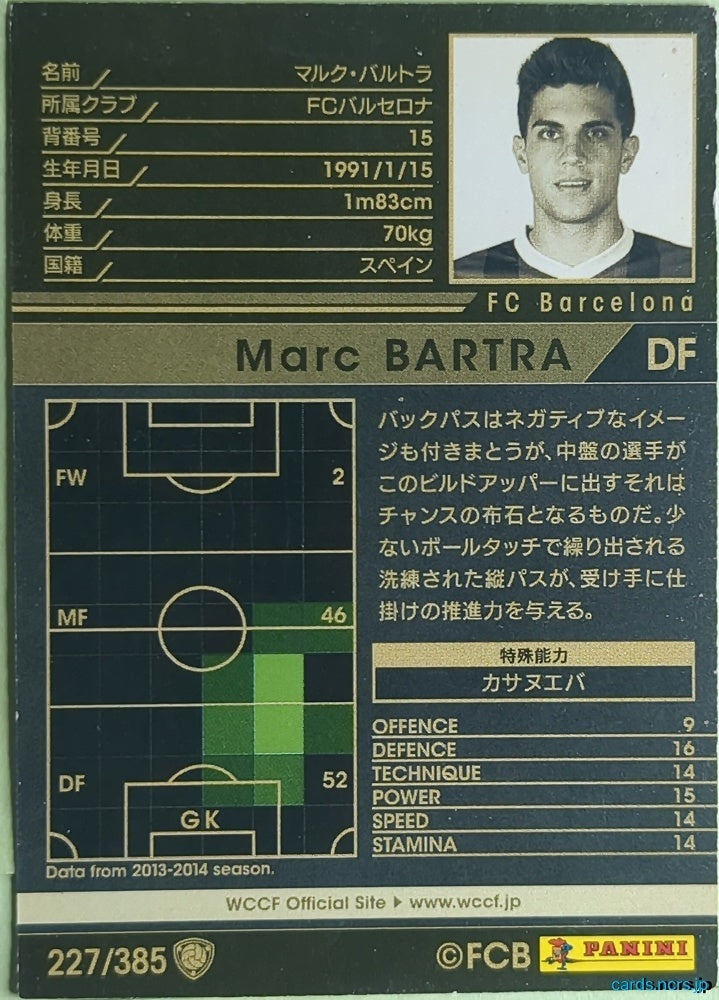 Panini WCCF Football WCCF/2013-2014-227/385 N Marc Bartra Trading Card NM