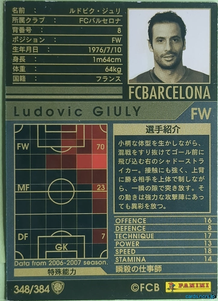 Panini WCCF Football WCCF/2006-2007-348/384 N Ludovic Giuly Trading Card NM