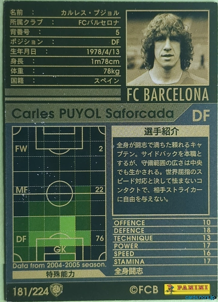 Panini WCCF Football WCCF/2004-2005-181/224 N Carles Puyol Trading Card NM