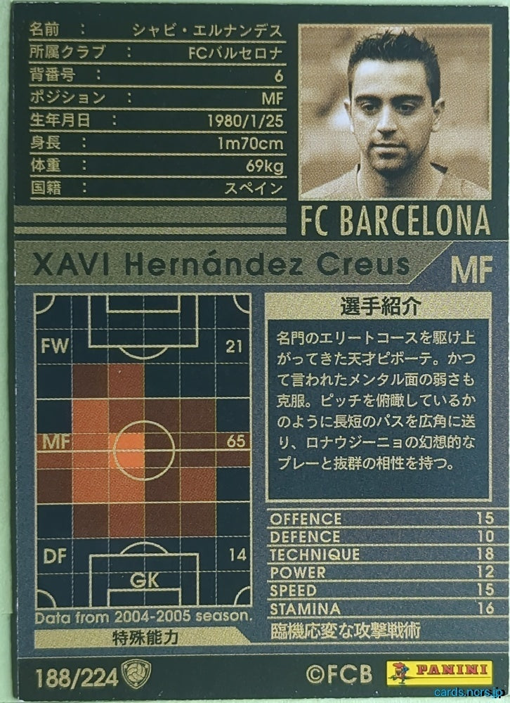 Panini WCCF Football WCCF/2004-2005-188/224 N Xavi Hernández Creus Trading Card NM
