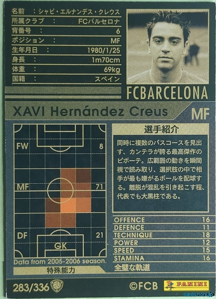 Panini WCCF Football WCCF/2005-2006-283/336 N Xavi Hernández Creus Trading Card NM