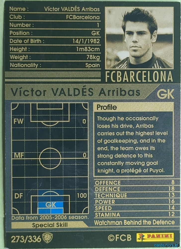Panini WCCF Football WCCF/2005-2006-273/336EN N Víctor Valdés Arribas Trading Card NM
