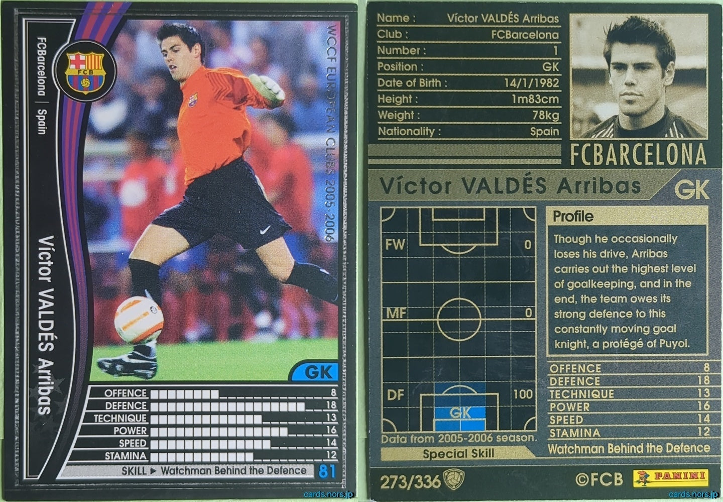 Panini WCCF Football WCCF/2005-2006-273/336EN N Víctor Valdés Arribas Trading Card NM