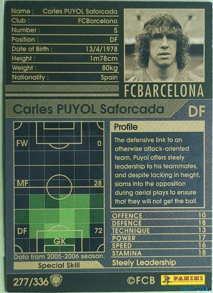 Panini WCCF Football WCCF/2005-2006-277/336EN N Carles Puyol Trading Card NM