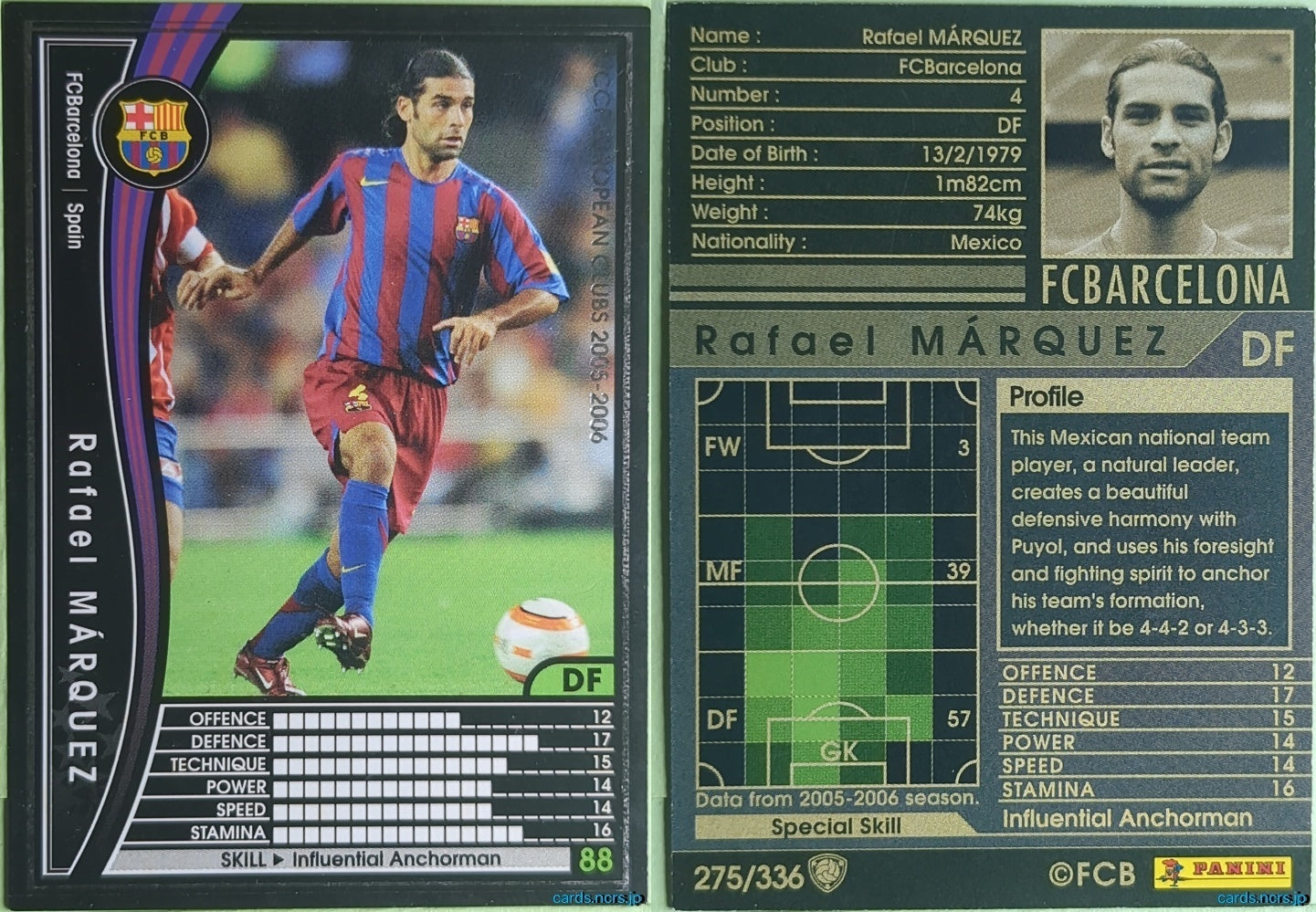 Panini WCCF Football WCCF/2005-2006-275/336EN N Rafael Márquez Trading Card NM