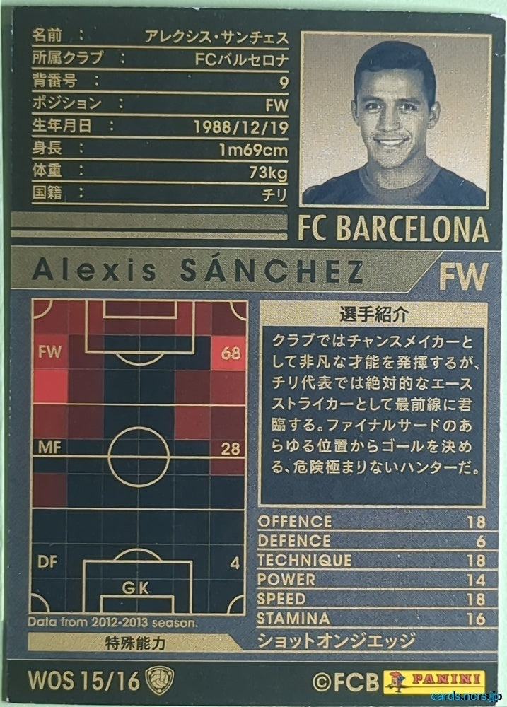 Panini WCCF Football WCCF/2012-2013-WOS15/16 N Alexis Sanchez Trading Card NM