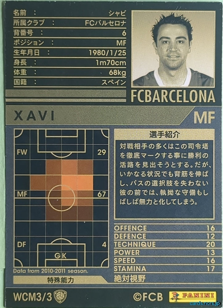 Panini WCCF Football WCCF/2010-2011-WCM3/3 N Xavi Trading Card NM