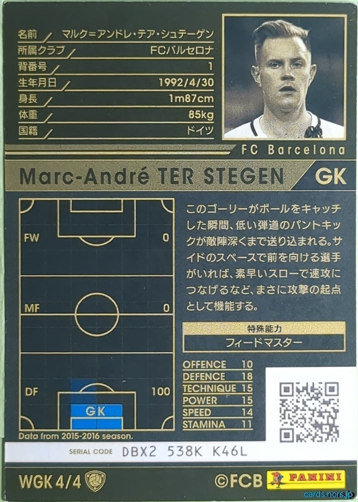 Panini WCCF Football WCCF/2015-2016-WGK4/4 N Marc-André ter Stegen Trading Card NM
