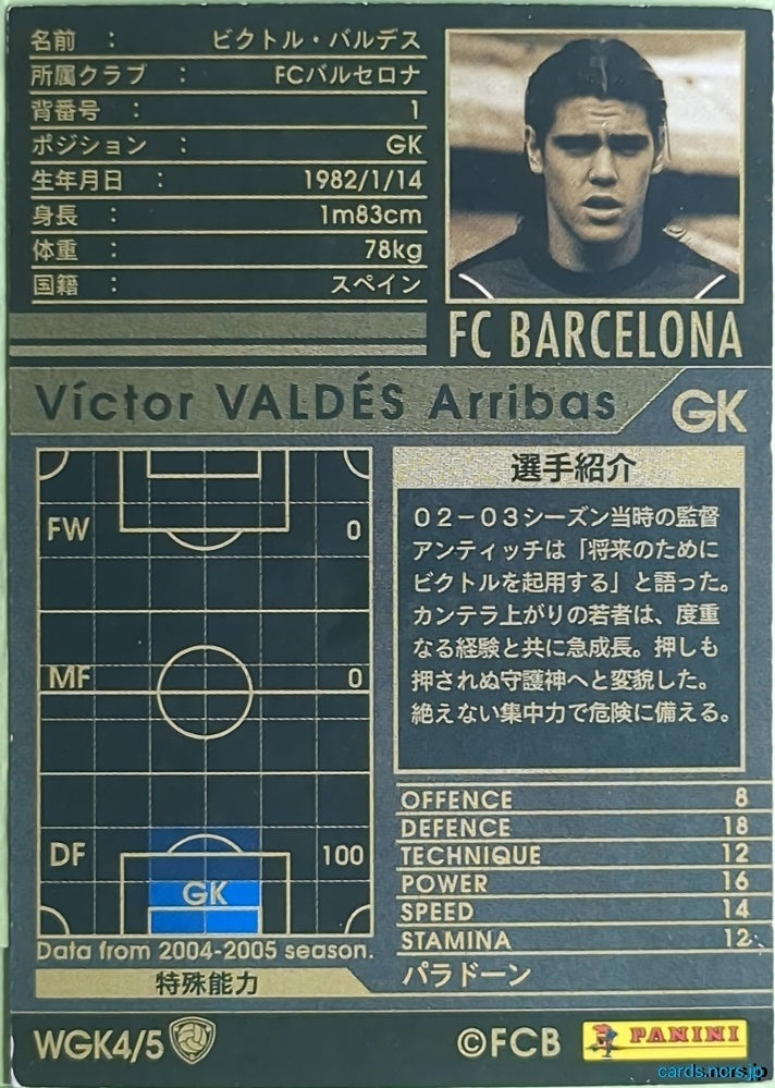 Panini WCCF Football WCCF/2004-2005-WGK4/5 N Víctor Valdés Arribas Trading Card NM