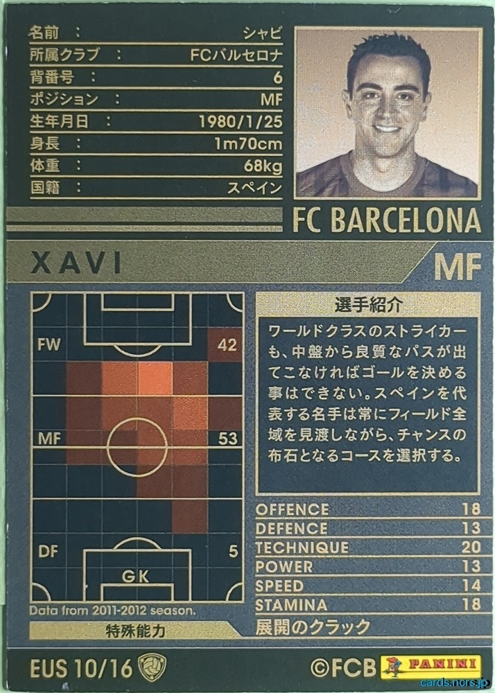 Panini WCCF Football WCCF/2011-2012-EUS10/16 N Xavi Trading Card NM