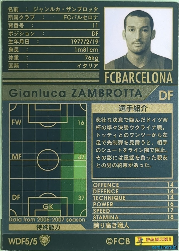 Panini WCCF Football WCCF/2006-2007-WDF5/5 N Gianluca Zambrotta Trading Card NM