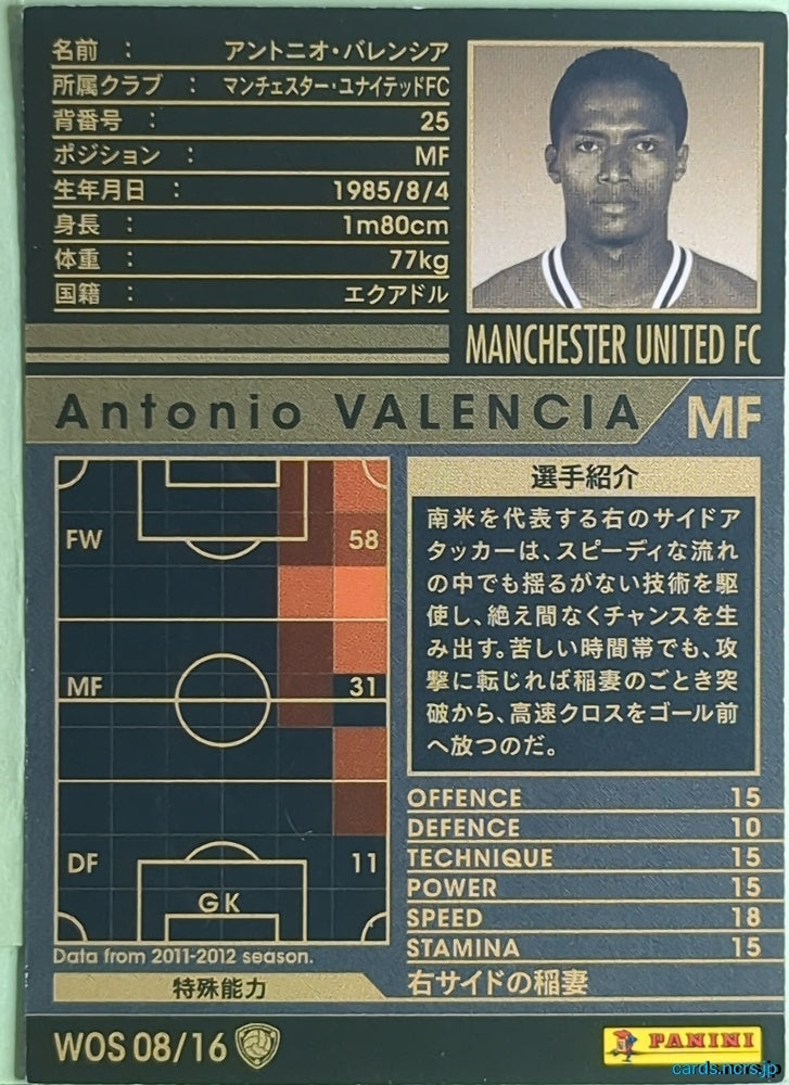 Panini WCCF Football WCCF/2011-2012-WOS08/16 N Antonio Valencia Trading Card NM