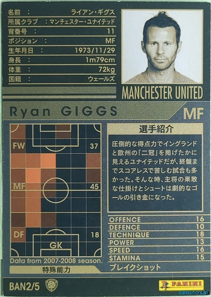 Panini WCCF Football WCCF/2007-2008-BAN2/5 N Ryan Giggs Trading Card NM