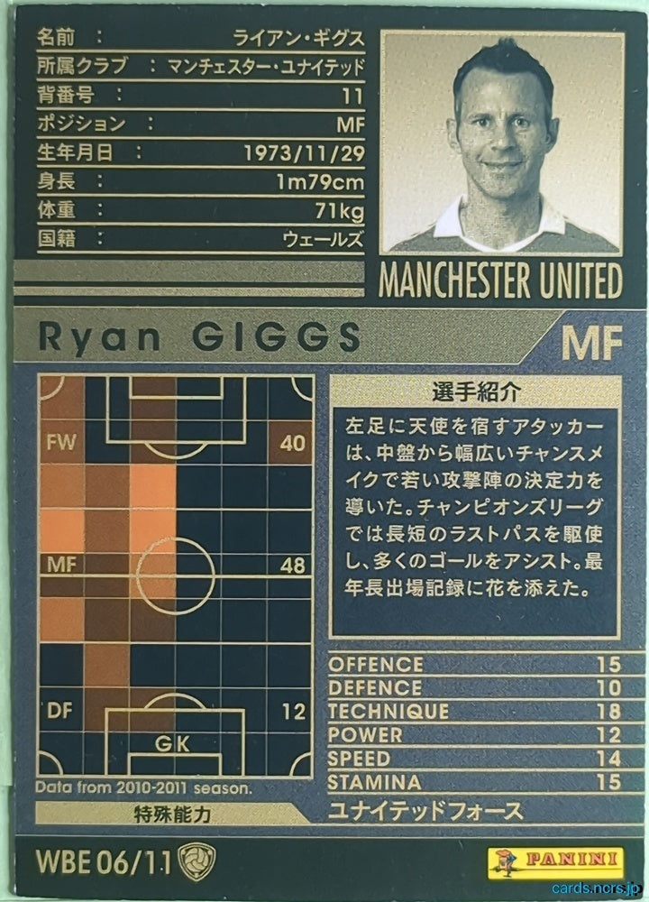 Panini WCCF Football WCCF/2010-2011-WBE06/11 N Ryan Giggs Trading Card NM