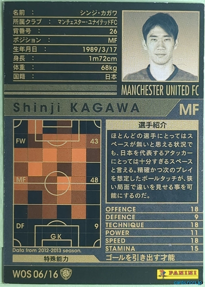 Panini WCCF Football WCCF/2012-2013-WOS06/16 N Shinji Kagawa Trading Card NM