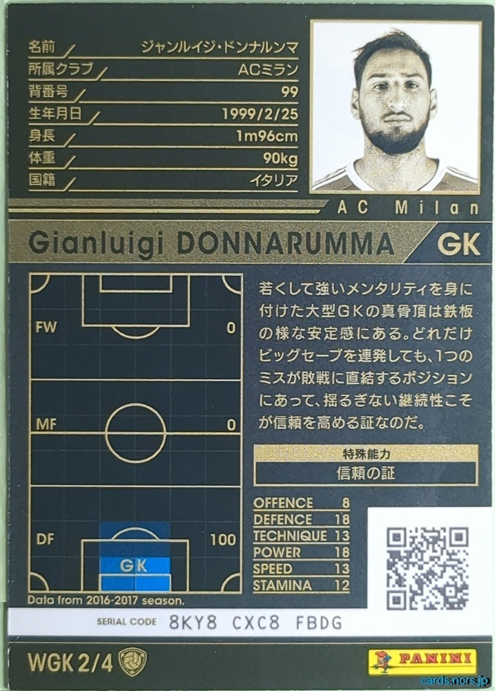Panini WCCF Football WCCF/2017-2018-WGK2/4 N Gianluigi Donnarumma Trading Card NM