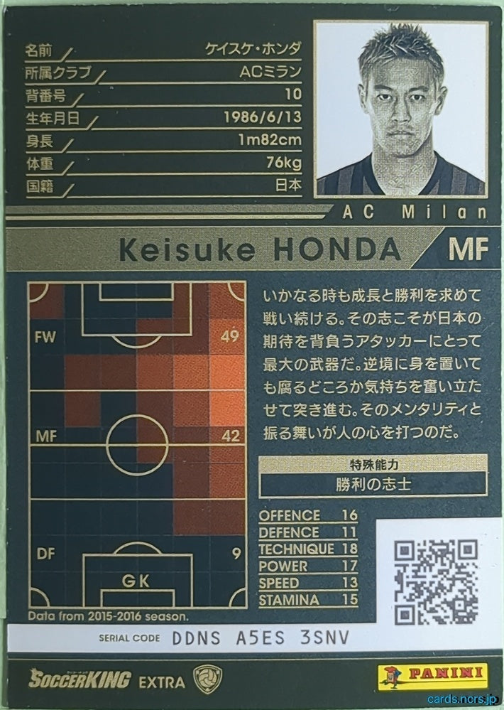 Panini WCCF Football WCCF/2016-2017-SoccerKING-EXTRA N Keisuke Honda Trading Card NM