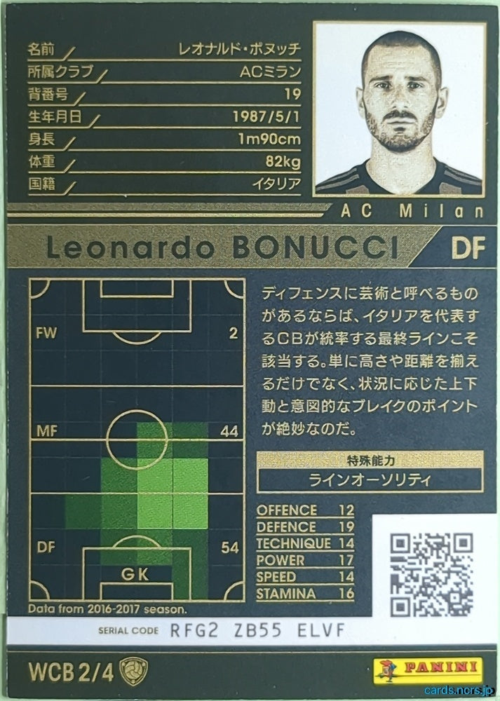 Panini WCCF Football WCCF/2017-2018-WCB2/4 N Leonardo Bonucci Trading Card NM