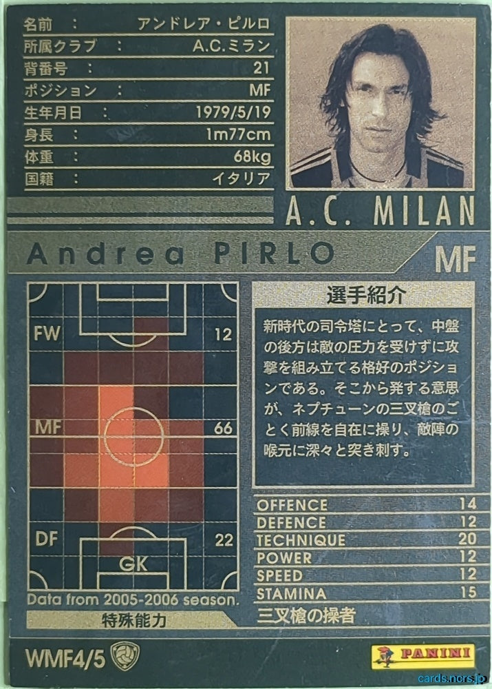 Panini WCCF Football WCCF/2005-2006-WMF4/5 N Andrea PIRLO Trading Card NM
