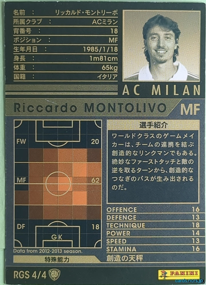 Panini WCCF Football WCCF/2012-2013-RGS4/4 N Riccardo Montolivo Trading Card NM