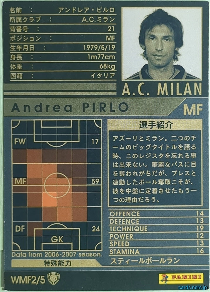 Panini WCCF Football WCCF/2006-2007-WMF2/5 N Andrea PIRLO Trading Card NM