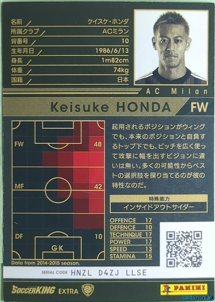 Panini WCCF Football WCCF/2015-2016-SoccerKING-EXTRA N Keisuke Honda Trading Card NM