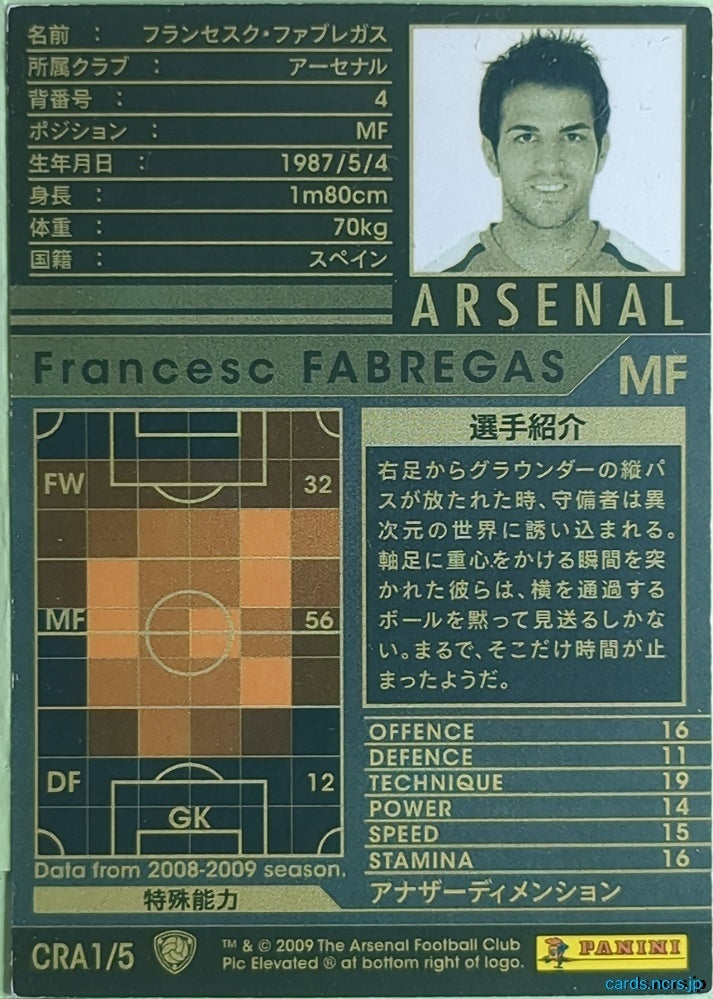 Panini WCCF Football WCCF/2008-2009-CRA1/5 N Francesc Fabregas Trading Card NM