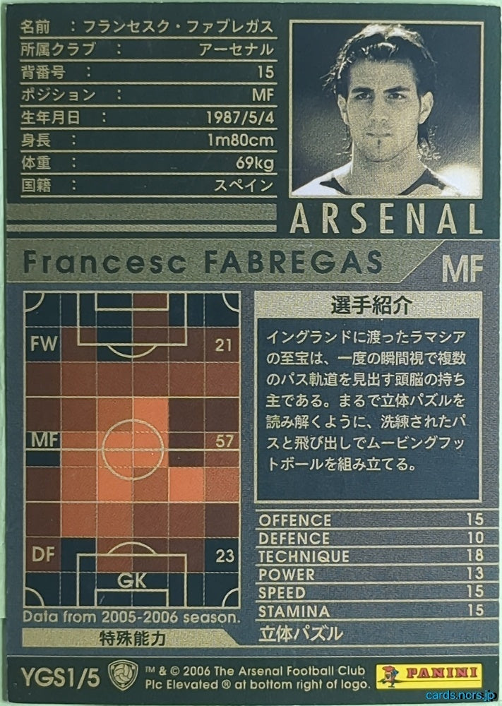 Panini WCCF Football WCCF/2005-2006-YGS1/5 N Francesc Fabregas Trading Card NM
