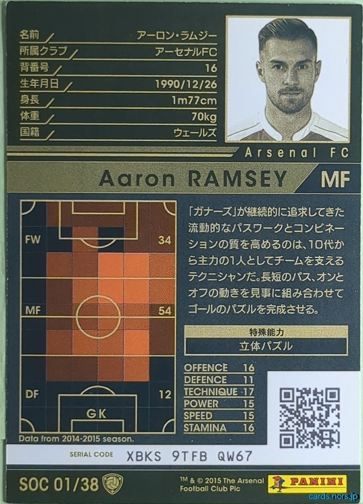 Panini WCCF Football WCCF/2015-2016-SOC01/38 N Aaron Ramsey Trading Card NM