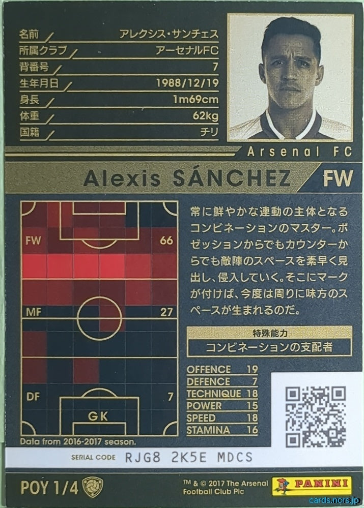 Panini WCCF Football WCCF/2016-2017-POY1/4 N Alexis Sanchez Trading Card NM