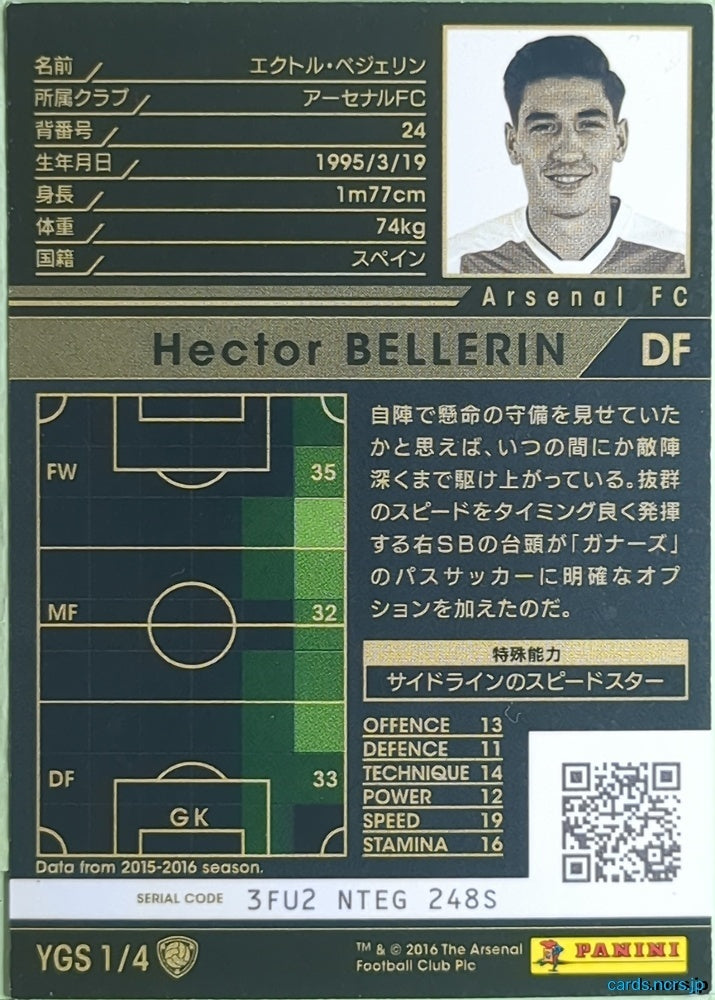 Panini WCCF Football WCCF/2016-2017-YGS1/4 N Hector Bellerin Trading Card NM