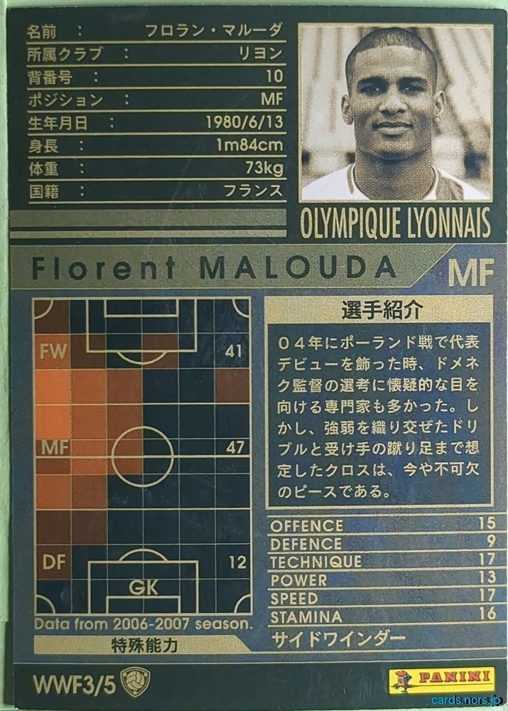 Panini WCCF Football WCCF/2006-2007-WWF3/5 N Florent Malouda Trading Card NM