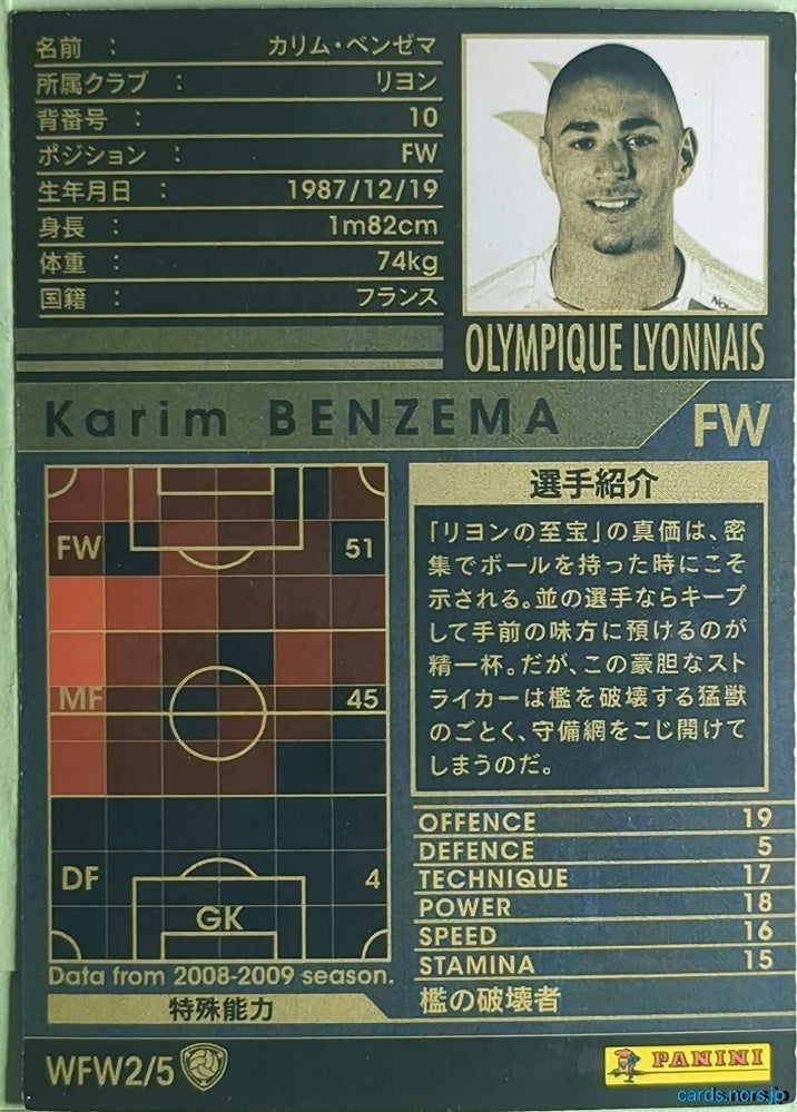 Panini WCCF Football WCCF/2008-2009-WFW2/5 N Karim BENZEMA Trading Card NM