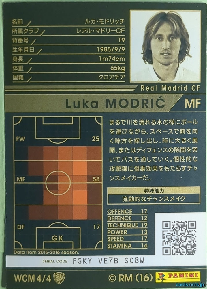 Panini WCCF Football WCCF/2016-2017-WCM4/4 N Luka MODRIĆ Trading Card NM