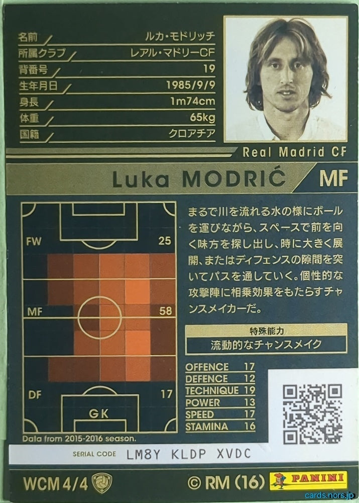 Panini WCCF Football WCCF/2015-2016-WCM4/4 N Luka MODRIĆ Trading Card NM