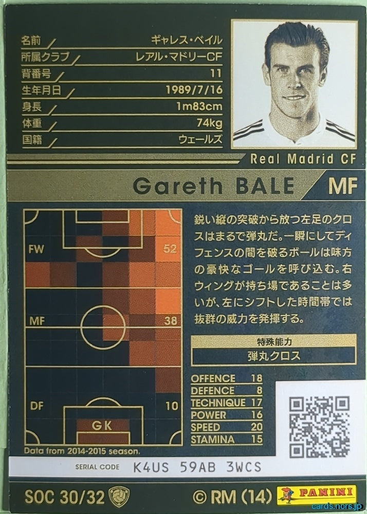 Panini WCCF Football WCCF/2014-2015-SOC30/32 N Gareth BALE Trading Card NM