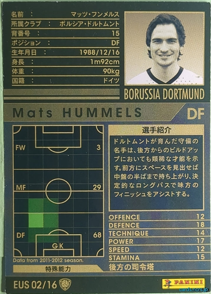 Panini WCCF Football WCCF/2011-2012-EUS02/16 N Mats Hummels Trading Card NM