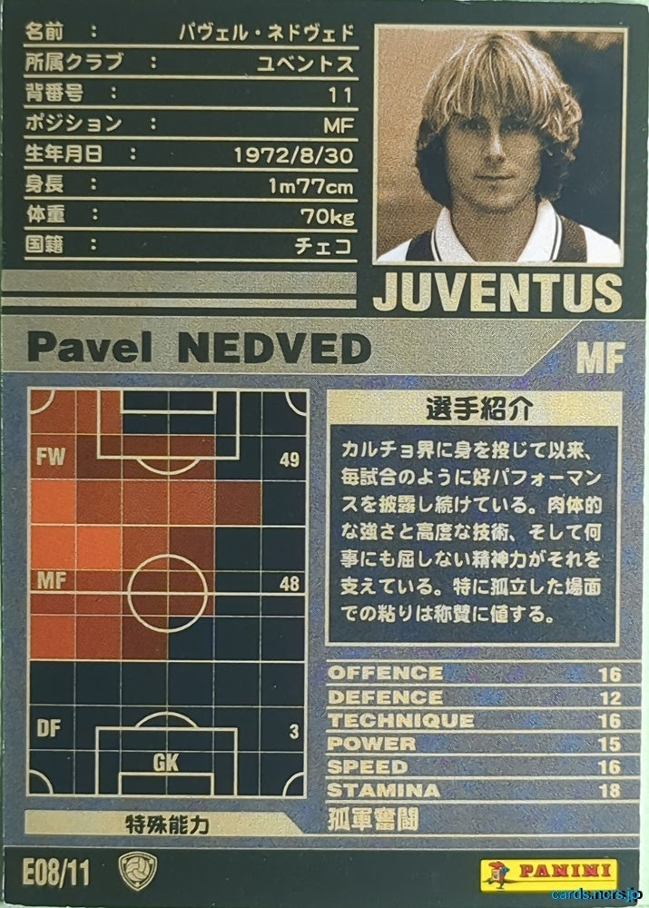 Panini WCCF Football WCCF/2001-2002-E08/11 N Pavel Nedvěd Trading Card NM