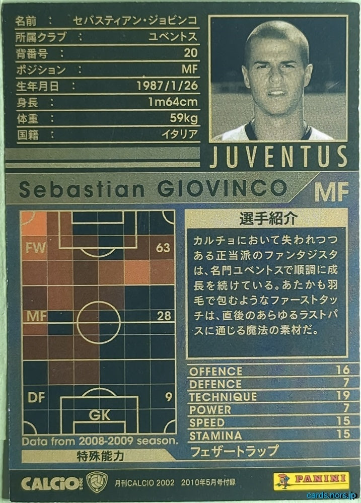 Panini WCCF Football WCCF/2008-2009-Calcio-EXTRA N Sebastian Giovinco Trading Card NM