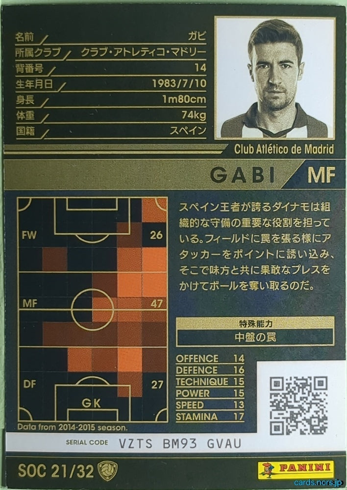 Panini WCCF Football WCCF/2014-2015-SOC21/32 N Gabi Trading Card NM