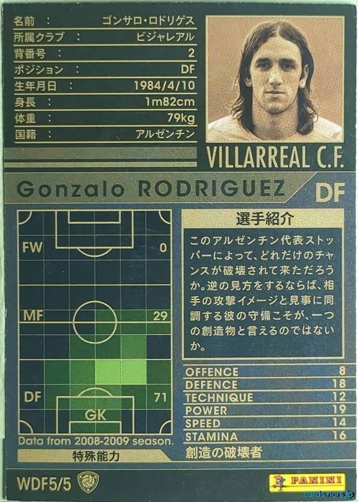 Panini WCCF Football WCCF/2008-2009-WDF5/5 N Gonzalo RODRIGUEZ Trading Card NM
