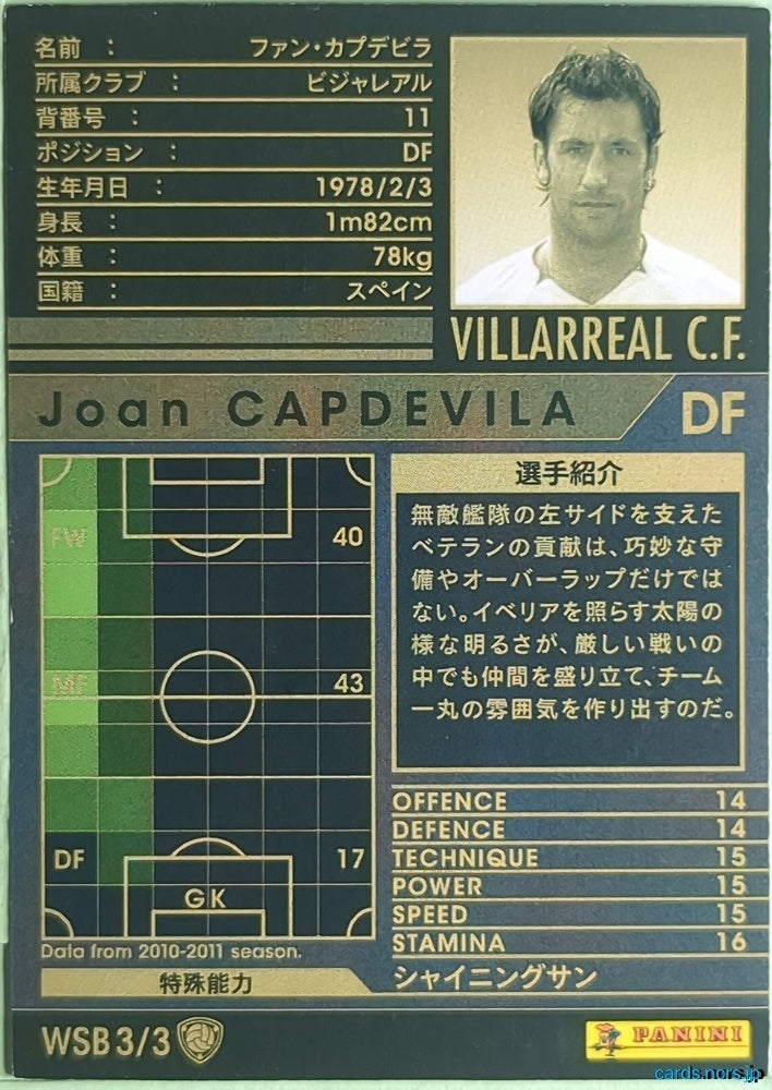 Panini WCCF Football WCCF/2010-2011-WSB3/3 N Joan Capdevila Trading Card NM