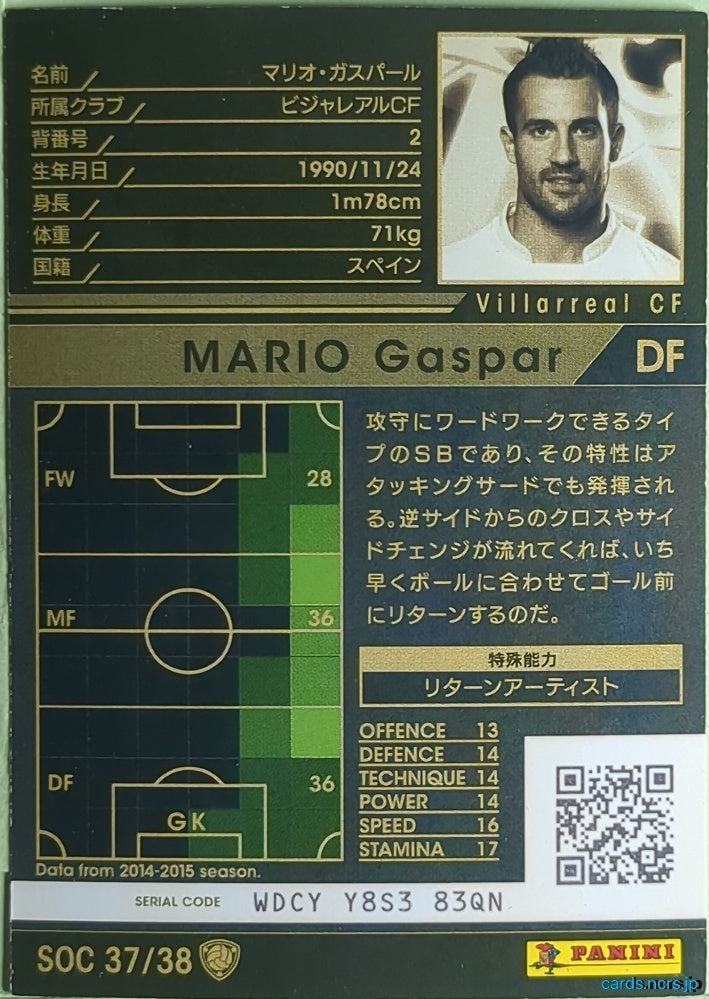 Panini WCCF Football WCCF/2015-2016-SOC37/38 N Mario Gaspar Trading Card NM
